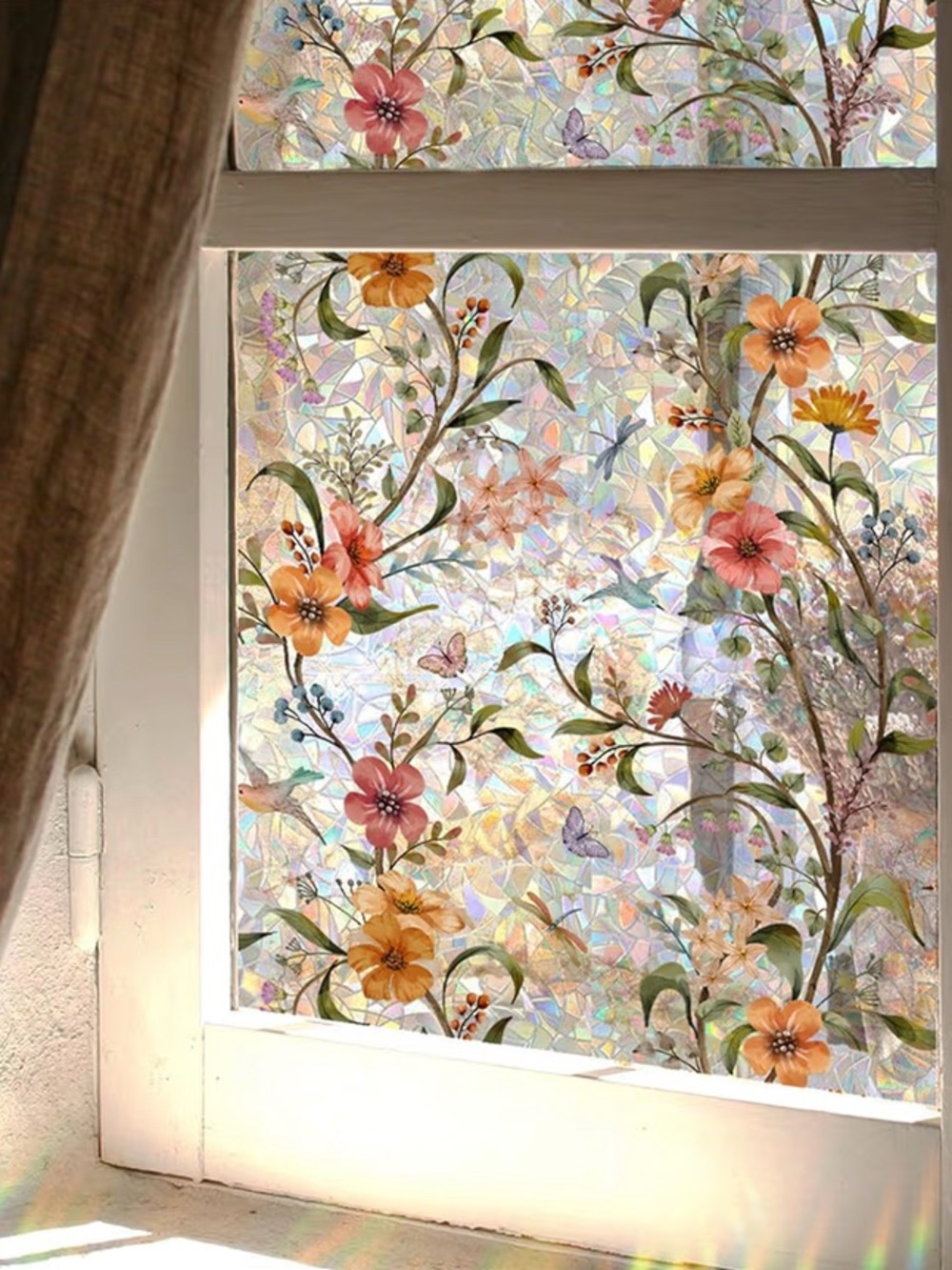 Floral Privacy Window Film - Holographic Mosaic Bloom